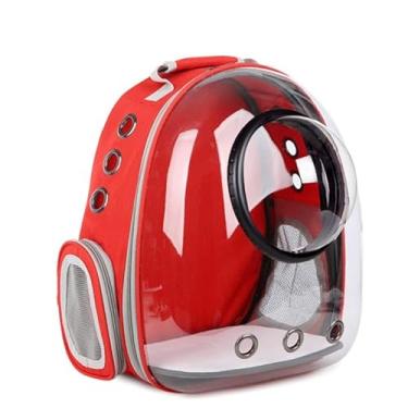 Imagem de Mochila Transporte Gato: Janela Panorâmica e Ventilação – Ideal para Viagem e Passeios Ao Ar Livre(Vermelho【12 Orifícios】)