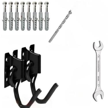 Imagem de Kit Gancho Armador De Rede De Balanço Aço Com 8 Parafusos E Buchas + Broca(Kit completo (Preto))
