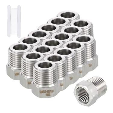 Imagem de Rebower Pacote com 15 adaptadores macho de aço inoxidável 304 para FeMale, 1/5.1 cm macho NPT x 3/20.3 cm FeMale NPT redutor de bucha sextavada com fita de vedação para industrial, fluido, jardinagem