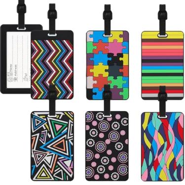 Imagem de Etiquetas de bagagem de silicone, pacote com 6 etiquetas de bagagem para malas, bagagem, etiquetas de viagem para bagagem aprovada pela TSA para proteger a privacidade, etiquetas de mala com cartão de