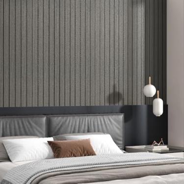 Imagem de Wallderful Painéis de parede de madeira acústica marrom escuro para parede à prova de som, papel de parede de lâminas de madeira 3D Shiplap vintage rolo de vinil de espuma para quarto, fundo de TV