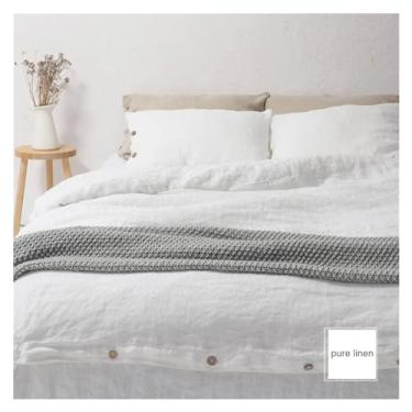 Imagem de Cama, jogo de cama branco 100% linho, capa de edredom e fronha, capa de edredom e fronha, capa de colcha de cama queen e king size (B 230 x 250 cm)