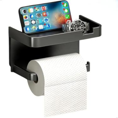 Imagem de Suporte de Papel Higiênico 2 em 1 com Prateleira para Celular, Plástico, Cinza, Sem Furar, de parede, colado com adesivo, banheiro, suporte para rolos, porta papel higienico (cinza)