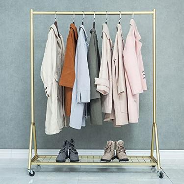 Imagem de Trilhos de roupas pesadas, cabides com rodas para armazenar caixas de sapatos, prateleiras de exibição de roupas, prateleiras comerciais antiquadas, douradas, 80 x 165 cm (150 × 165 cm)