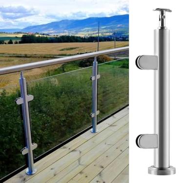 Imagem de Poste de grade de vidro, poste de escada, varanda para jardim, suporte redondo para balaustrada, sistema de suporte de grampo de poste de corrimão de deck com base, braçadeira de painel de torneiras