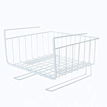 Imagem de Cesto de armazenamento de cozinha sob a prateleira rack de arame cesto de armazenamento de utensílios de mesa suporte organizador de copos suporte de utensílios de cozinha pendurado (cor: preto