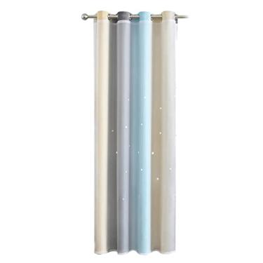Imagem de 1 un Curtain de Bloqueio Luz com Padrão Estrela Furada em Degradê Simples para Quarto e Sala Estar Isolação