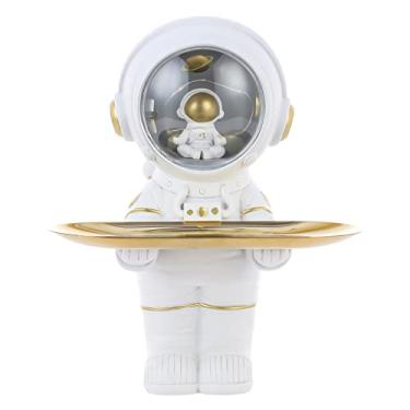 Imagem de Suporte para Astronauta Bandeja de Metal Escultura Resina Luz Ornament Storage for Keys Cosmetics Trinkets Sala Estar Decoração Mesa Especial com Sentido Espacial