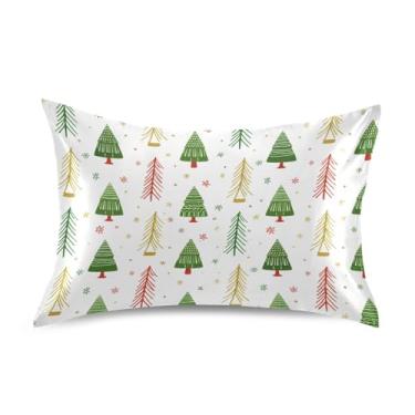 Imagem de Wassud Fronha de cetim de árvore de Natal para cabelo e pele fronhas de seda lisa tamanho padrão capas de travesseiro respiráveis com fecho de envelope