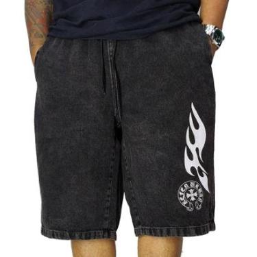 Imagem de Bermuda Jeans Refen Flames Preto Lavado Jorts-Masculino