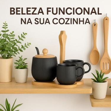 Imagem de JOGO DE XÍCARAS E AÇUCAREIRO CERÂMICA 5 PEÇAS OASIS PRETO