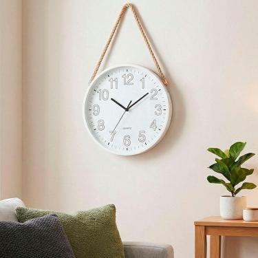 Imagem de Relógio Parede Redondo Decorativo Branco Com Corda Alça 25cm