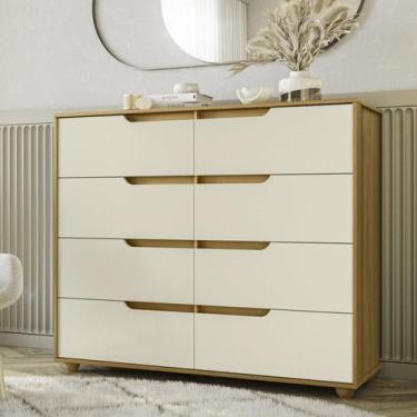 Imagem de Cômoda Doble com 8 Gavetas - Carvalho/Off White - Albatroz Móveis, Mar