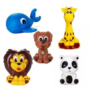 Imagem de Kit Com 5 Brinquedos De Vinil Para Bebê Maralex - Panda, Cachorro, Leã