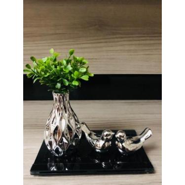 Imagem de Kit Decoração Sala Vaso Cerâmica Bandeja Vidro Enfeite Mesa - Ateliê C