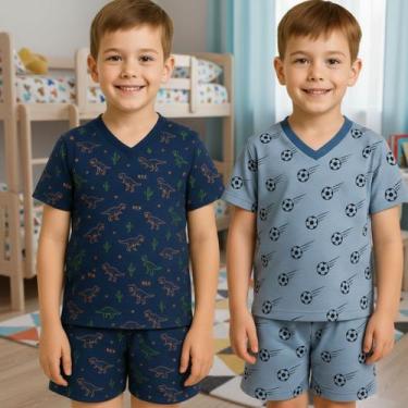 Imagem de Kit 2 Pijamas Infatil Menino Conjunto Manga Short De Dormir - PIJAMAS 