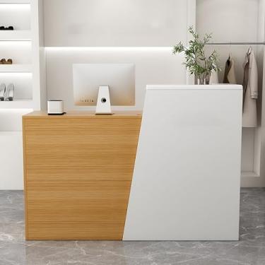 Imagem de Mesa de recepção moderna com armários e prateleiras de armazenamento para casa, escritório, salão e lobby - amarelo (esquerda)