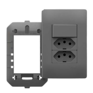 Imagem de Conjunto Interruptor Simples + Tomada Dupla 20a Habitat Onix Chumbo - 