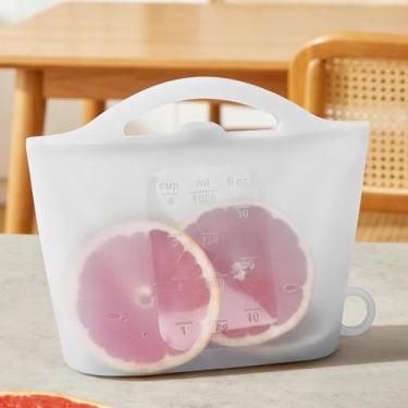 Imagem de Recipiente de armazenamento de alimentos portátil de silicone com alça para organização de cozinha, uso em geladeira e freezer, bolsa reutilizável de armazenamento de alimentos