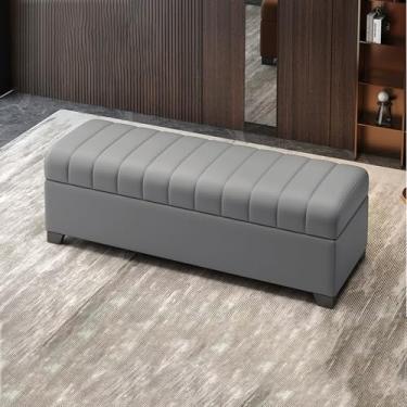 Imagem de Banco de armazenamento moderno para sala de estar com almofada, banco para quarto na extremidade da cama, banco de entrada com armazenamento, banco para entrada da porta da frente, banco de sapatos
