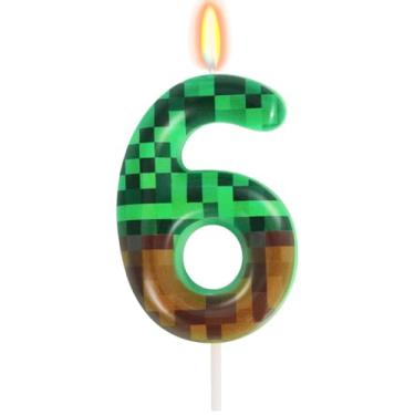 Imagem de Velas de aniversário pixel, velas de número mineiro para bolo número 1, topo de bolo para velas temáticas de jogos, decoração de aniversário, suprimentos para celebrações de aniversário (6)