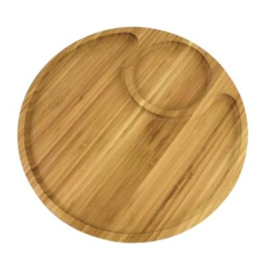 Imagem de Petisqueira Redonda Premium com 2 Divisórias (29x1,3cm), em MDF Estilo Bambu, Ideal para Churrasco, Frios e Aperitivo