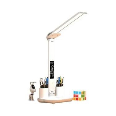 Imagem de Luminária De Mesa LED Dupla Com Dimmer E Relógio Calendário, Dobrável,