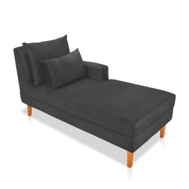 Imagem de Divã Chaise Chloe 160 cm Veludo Grafite Pés Chanfrado Castanho - D'Ros