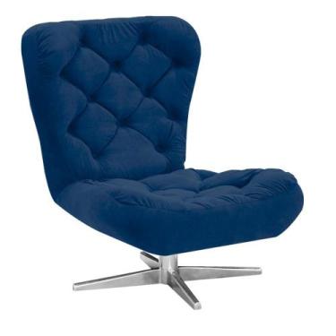 Imagem de Poltrona Decorativa Botonê Iris Suede Azul Marinho com Base Estrela Gi