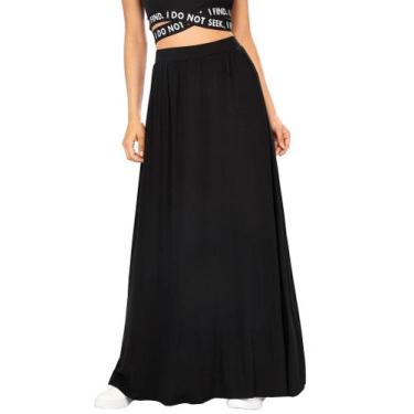 Imagem de Saia Longa Básica feminina Cintura Alta Tribo Livre, Preto, GG