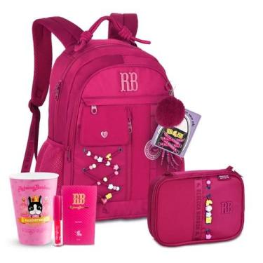 Imagem de Kit Mochila Rebecca Bonbon Escolar Estojo Box Amplo RB, RB27424 Rosa