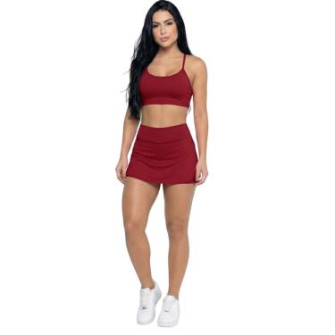 Imagem de Conjunto Top Alça Fina E Short Saia Vekyo Roupa Para Academia Treino Moda Fitness Musculação-Feminino