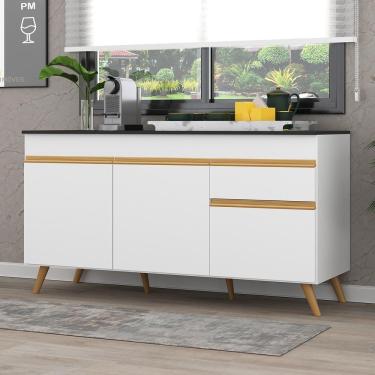 Imagem de Balcão Cozinha Gabinete Pia 150 Cm 3 Portas 1 Gaveta Veneza Gw Multimóveis Mp3740 Branco