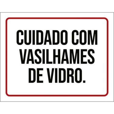 Imagem de Kit 5 Placa Acm Cuidado Vasilhames De Vidro 18X23 - Sinalizo