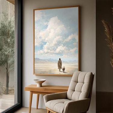 Imagem de Quadro com Moldura e Acrilico Cristal Vidro Jesus Deserto para Sala, Q