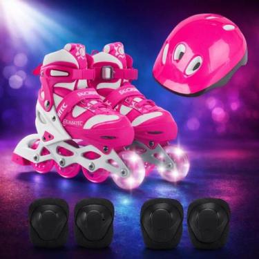 Imagem de Patins Infantil Feminino 4 Rodas Quad Roller Esporte LED Rodinhas Lumi