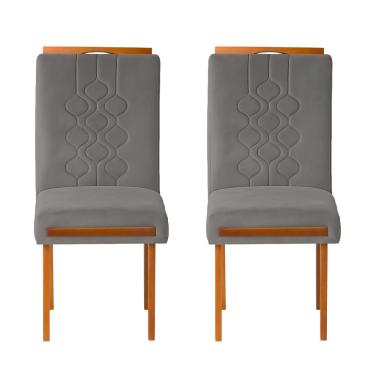 Imagem de Kit 2 Cadeiras Estofadas de Jantar Tulipa  - MDF em Veludo Pés em Madeira - Vintage Decor