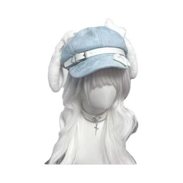 Imagem de Boina Feminina Cinza Com Orelhas De Cachorro Estilo Kawaii - Boné Fofo