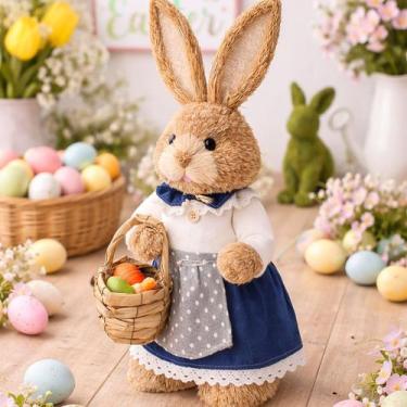 Imagem de Boneca Coelha Decoração Enfeite Páscoa Palha Artesanal 65cm - Genérico