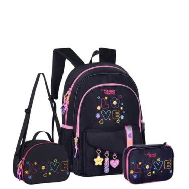 Imagem de Kit Mochila Costa Estojo Box Lancheira Youtuber Cacau Haxkar Cor:Preto