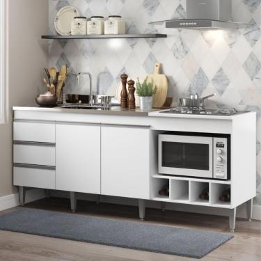 Imagem de Kit Armário De Cozinha Para Pia 120cm E Balcão Para Cooktop 4 Bocas Menu Móveis Branco