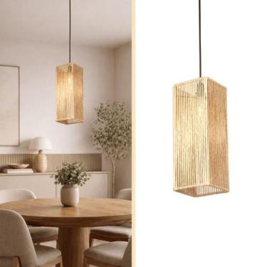 Imagem de Lustre Pendente Artesanal em Fibra Natural Quadrado 15x30 cm - FibraDe