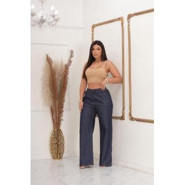 Imagem de Calça Jeans Feminina Pantalona Wide Leg Cos Alto C Elastico Primavera/