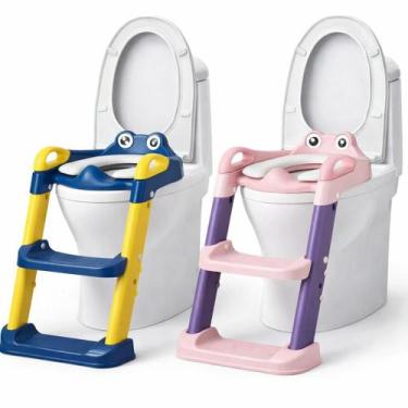Imagem de Assento Redutor Infantil Escada Dobrável Vaso Sanitário Banheiro Lavab