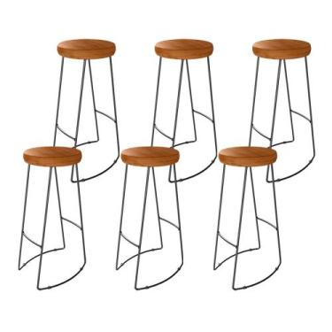 Imagem de Kit 6 Banquetas Altas Togo Industrial Madeira Maciça Peroba Rosa - Abm