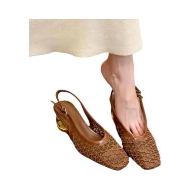 Imagem de Sandálias Trançadas Marrom Escuro Femininas Moda Primavera Verão Com C