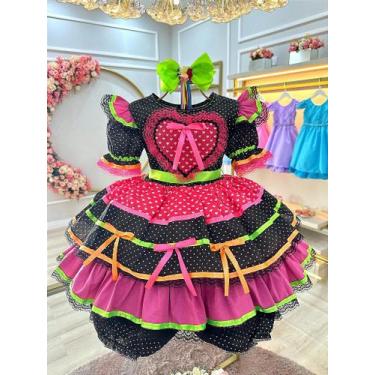 Imagem de Vestido Infantil Junino Preto Colorido com Babados de Luxo - Fabuloso 