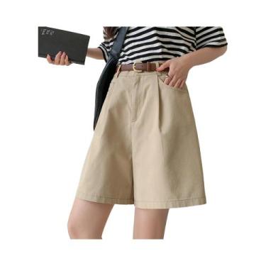 Imagem de Shorts Cargo Femininos De Cintura Alta Em Algodão E Linho Para O Verão