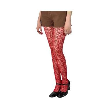 Imagem de Meia-calça Gótica Vermelha Vinho Com Flores Vazadas Y2K, Legging De Re