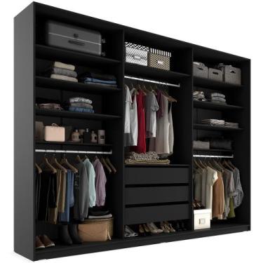 Imagem de Closet Casal Guarda Roupa Sem Porta 237cm 3 Gavetas MDF Pisa R02 Preto